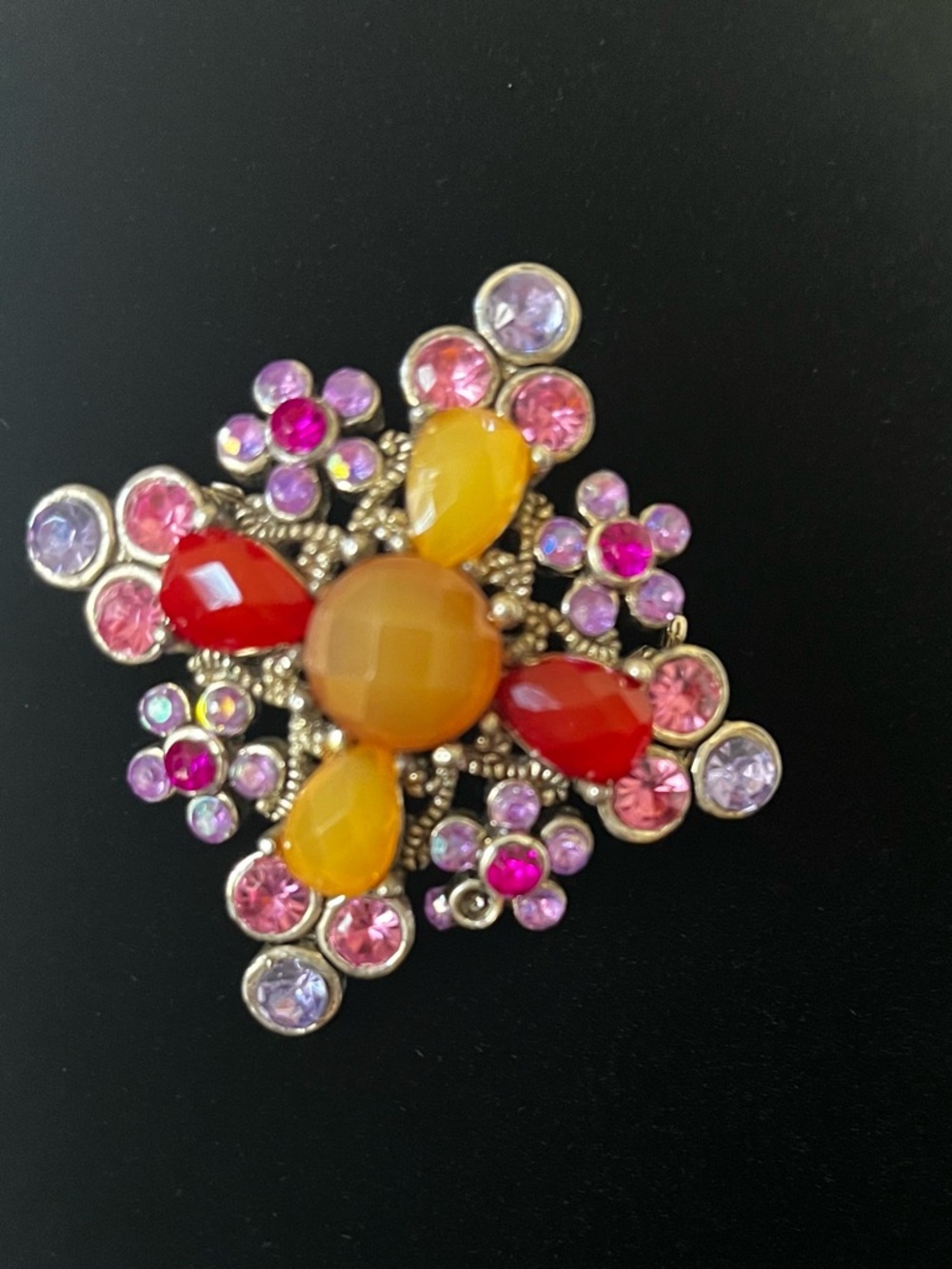 Vintage Brooch Pin Multicolor Stones  Pink Gold Purple